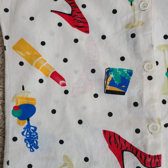 80s blouse, long white with girly theme - Picture 4 of 5